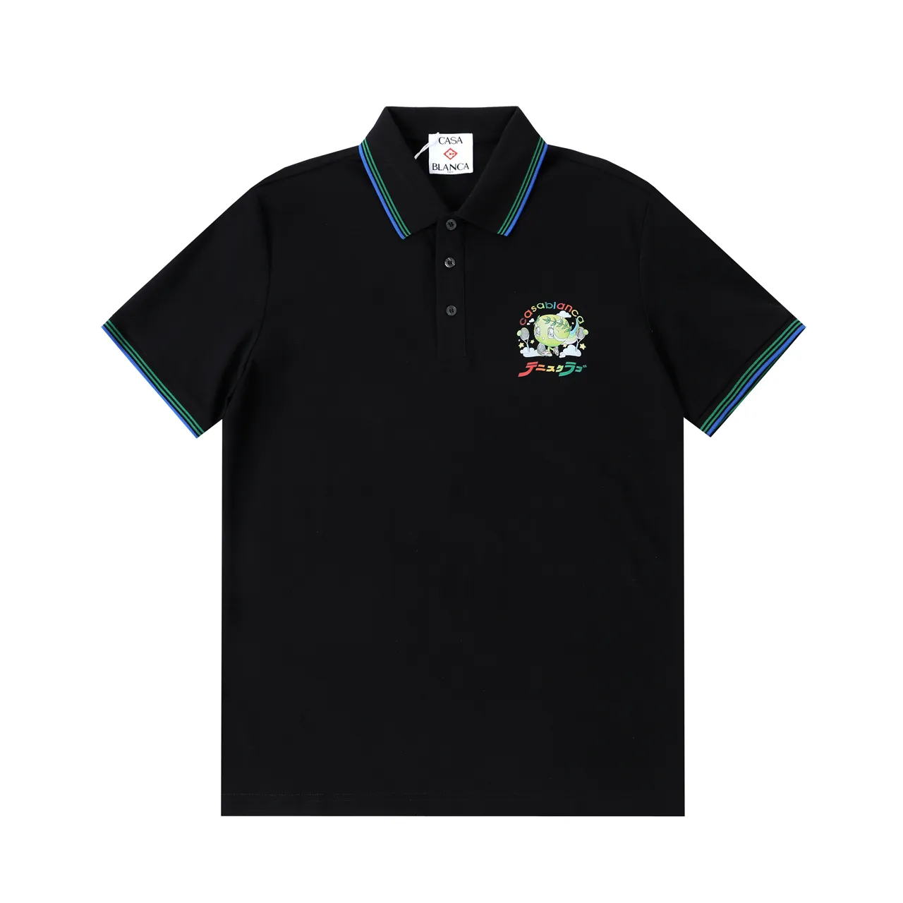 Casablanca Casablanca, European and American fashion brand, logo printing, light luxury and simple Polo shirt, upgraded, inspired by Retro original fabric in the 1980s, official Same Style customization, dyed fabric in the same vat, very comfortable to the touch, the latest brick cabinet synchronization for spring and summer, fashionable and personalized, super Versatile and good-looking, very suitable for both men and women, a must-have style, hang tag, collar label, washed wheat, three labels complete Color: Black Size: M-3Xl